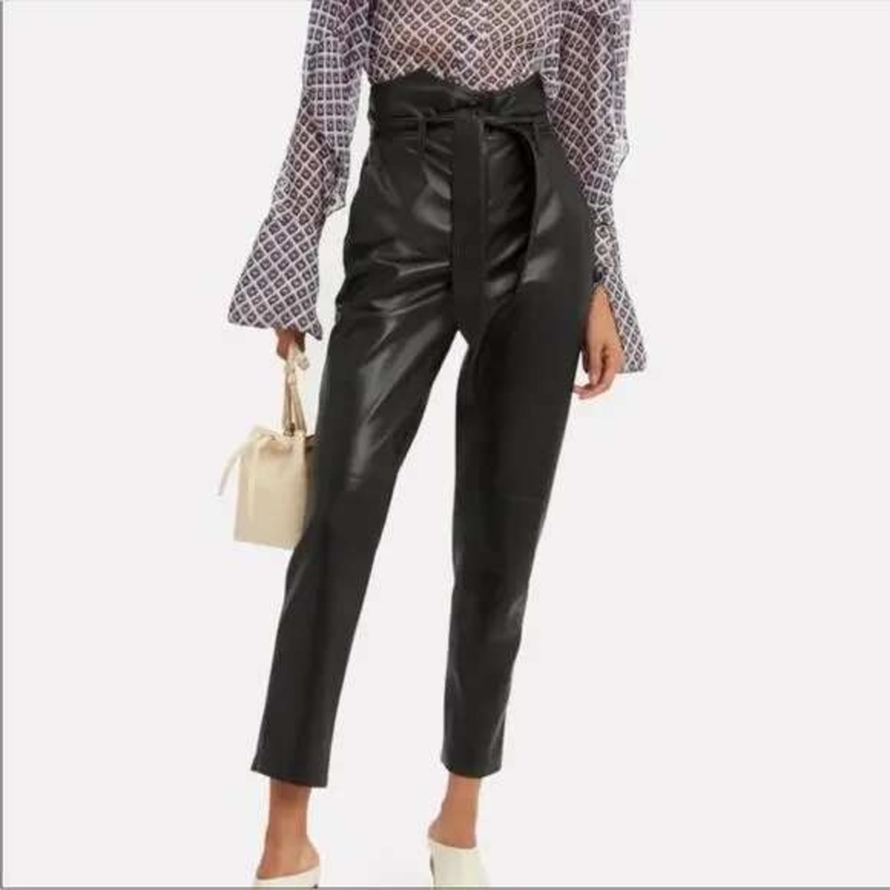 Nanushka Ethan Ultra High‎ Rise Faux Leather Belted Pants Trousers Black Small